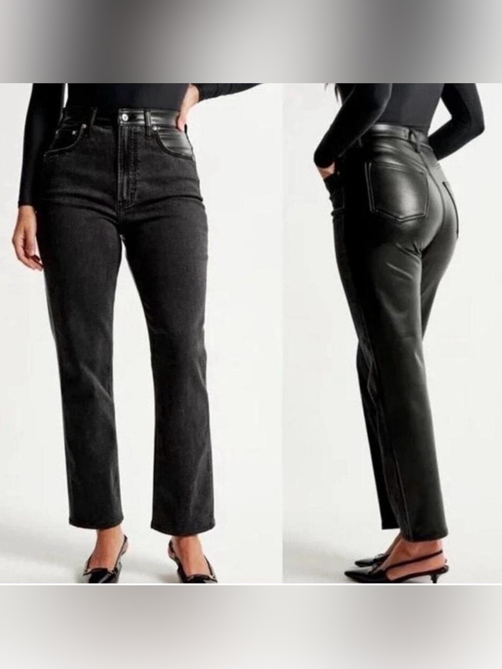 Abercrombie & Fitch Half faux Leather Half Denim high rise straight